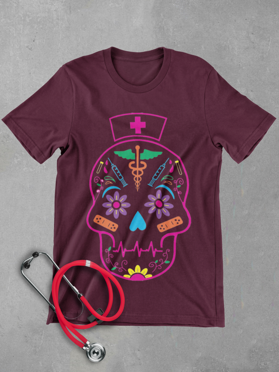 LED Skeleton Nurse Graphic T-shirt