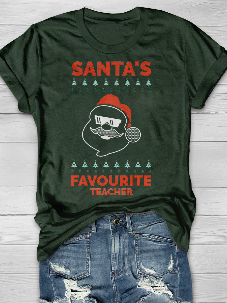 Santa's Favorite Teacher Print Graphic T-shirts