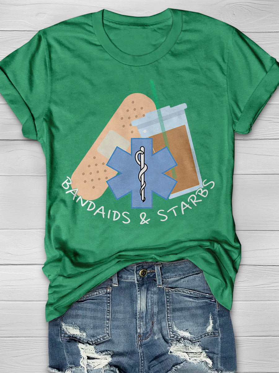 Bandaids & Starbs Print Short Sleeve T-shirt