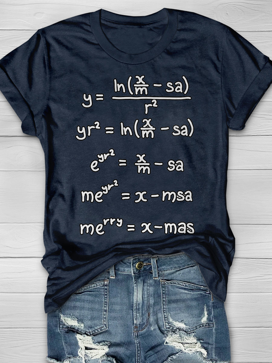Merry Xmas Handwritten Equation Print Graphic T-shirts