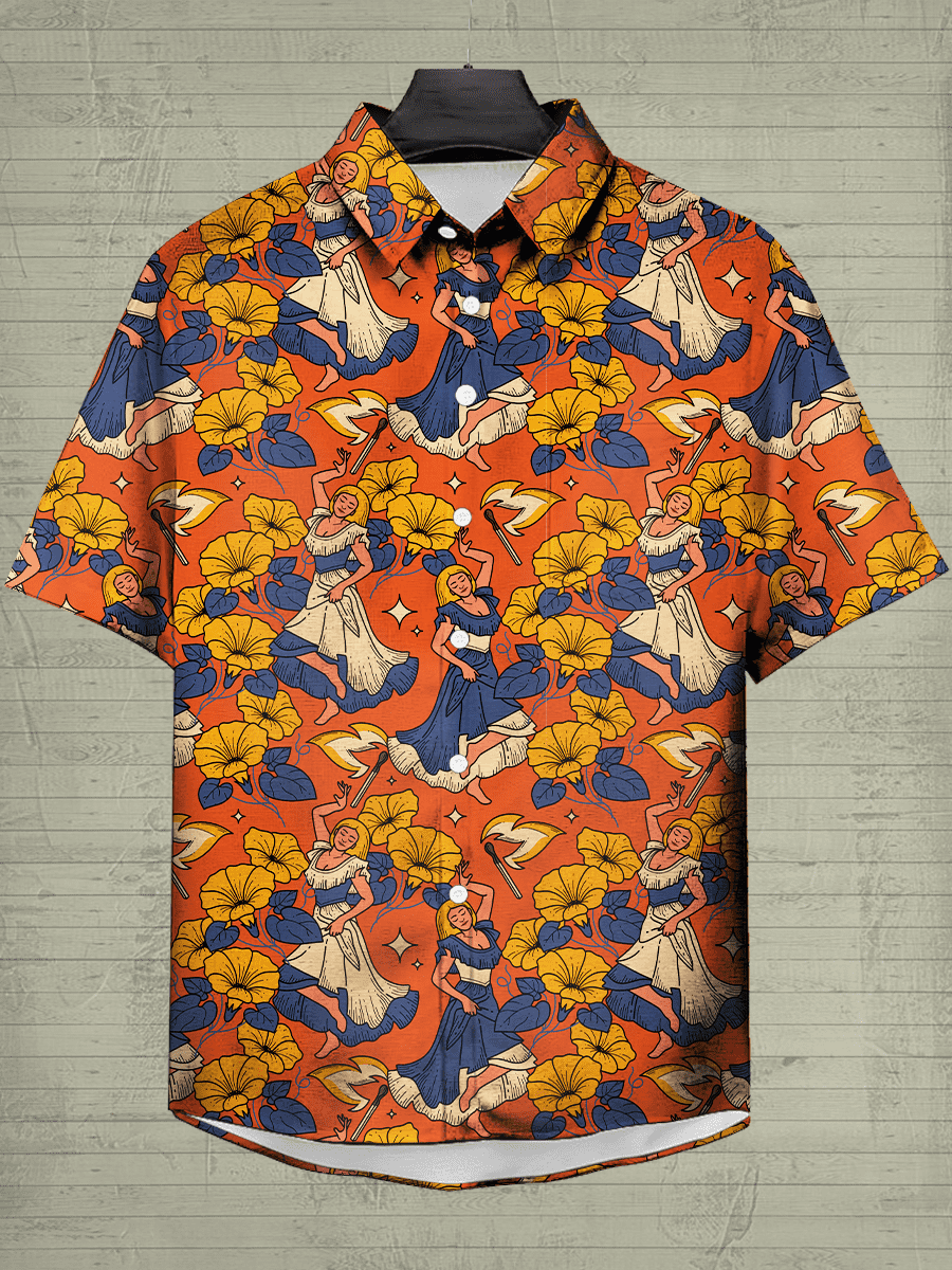 Floral Pattern Linen Short Sleeve Shirt