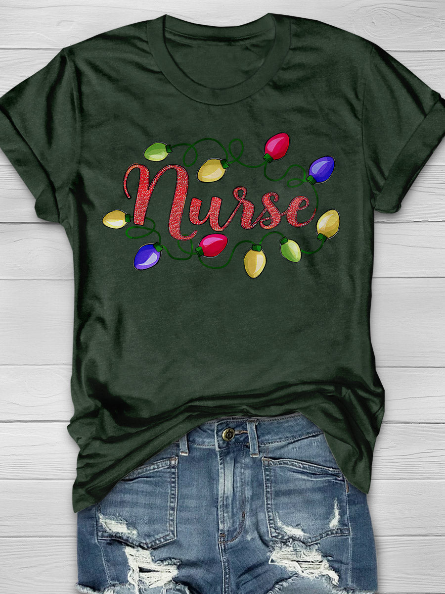 Christmas Nurse Print Short Sleeve T-shirt