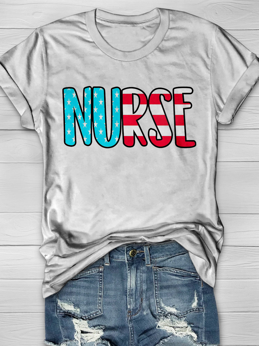 American Flag Nurse Print Short Sleeve T-shirt