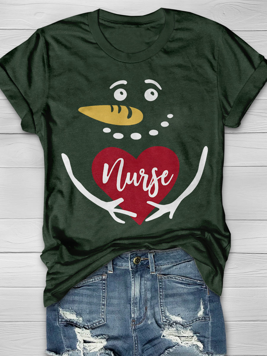 Christmas Nurse Print Short Sleeve T-shirt