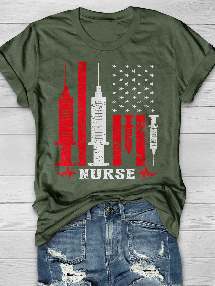 American Flag Nurse Print Short Sleeve T-shirt