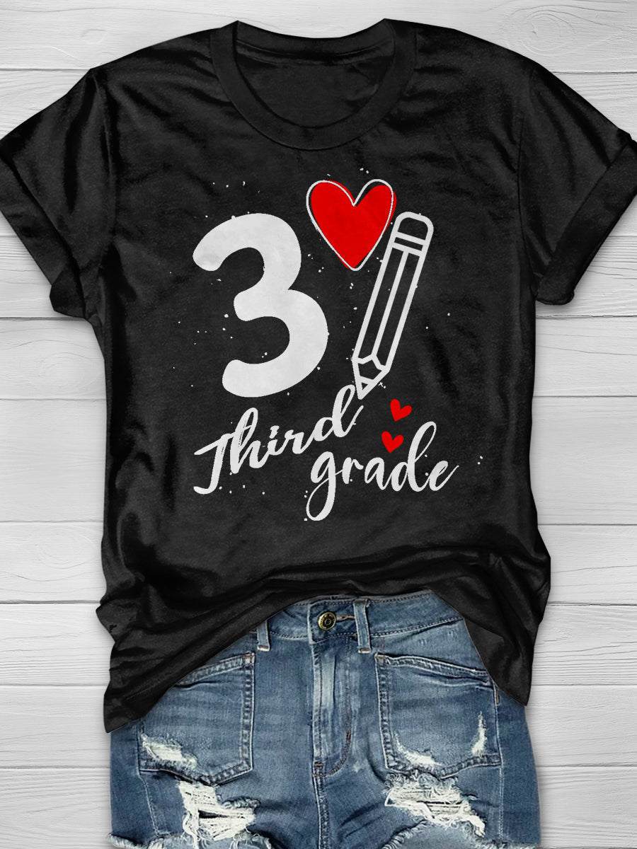 3 Third Grade Print Graphic T-shirts