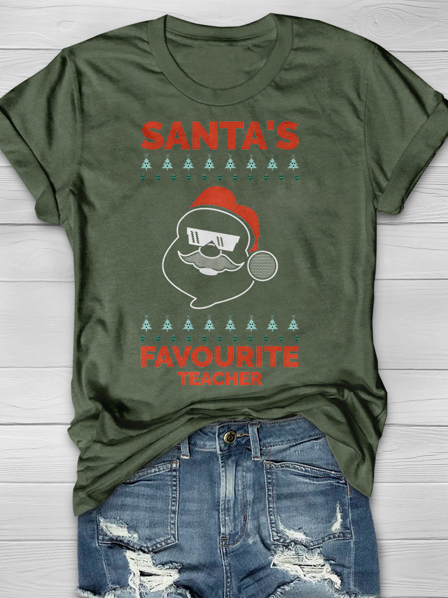 Santa's Favorite Teacher Print Graphic T-shirts