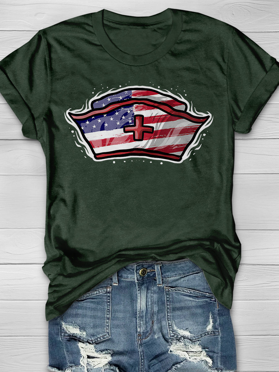 American Flag Nurse Print Short Sleeve T-shirt