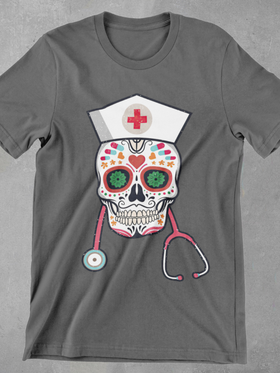 Painted Skeleton Nurse Graphic T-shirt