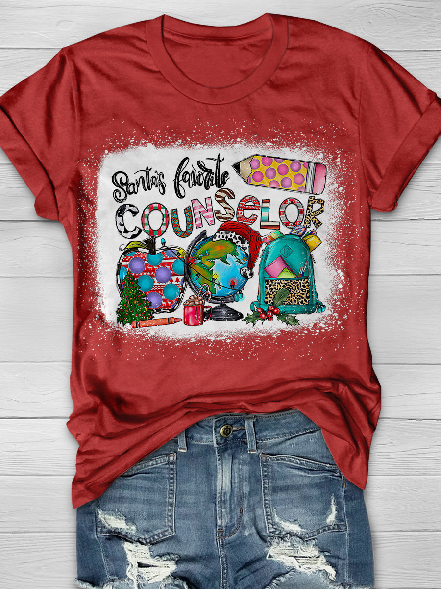 Santa's  Favorite Counselor Print Graphic T-shirts