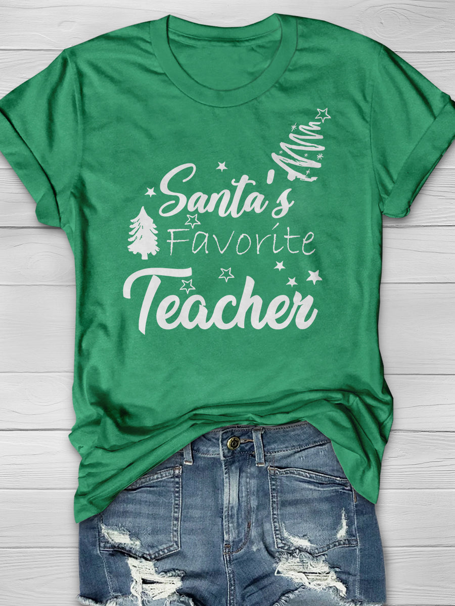 Santa's Favorite Teacher Print Graphic T-shirts