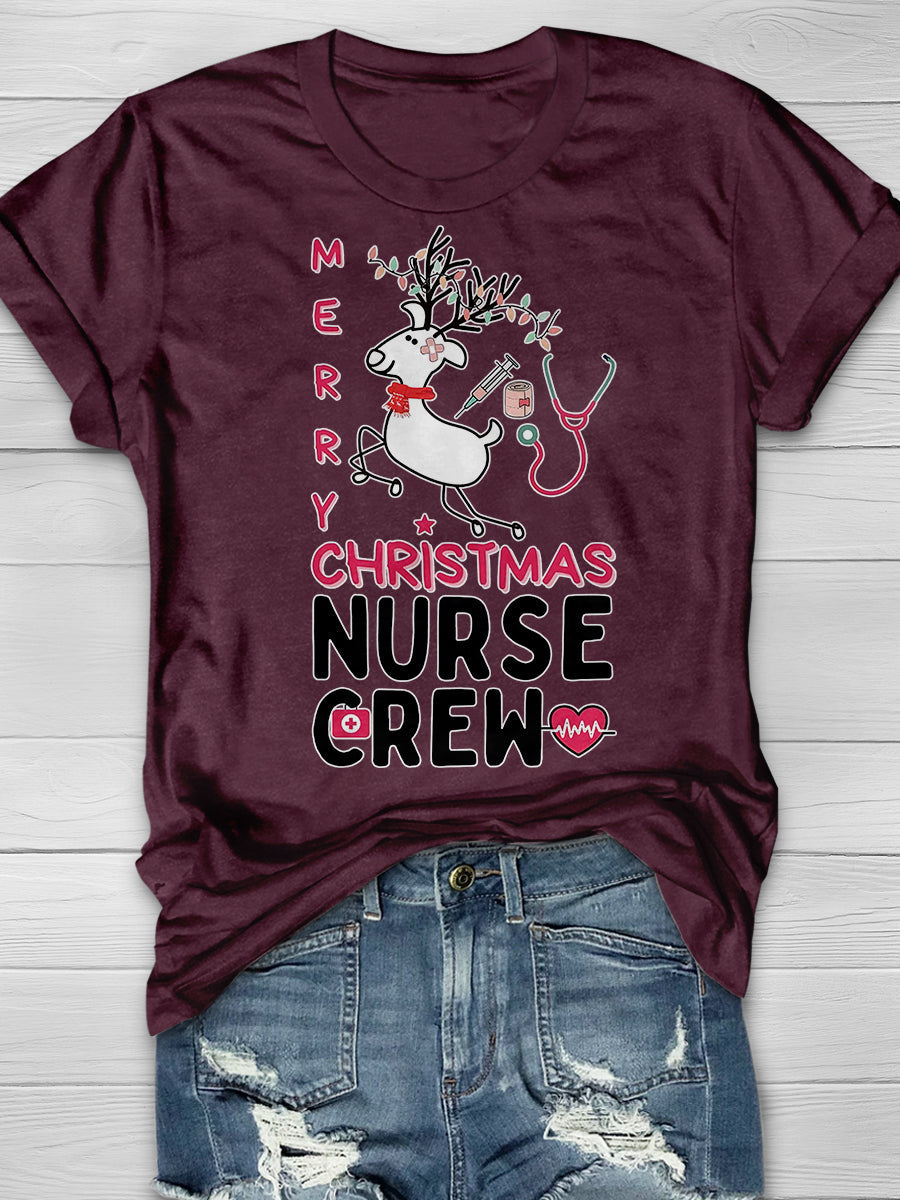 Christmas Nurse Crew Print Short Sleeve T-shirt
