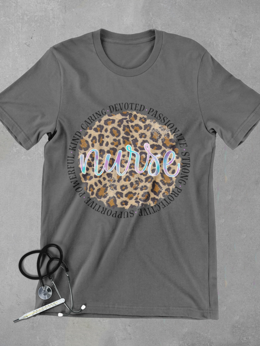 Leopard Pattern Nurse Graphic T-shirt