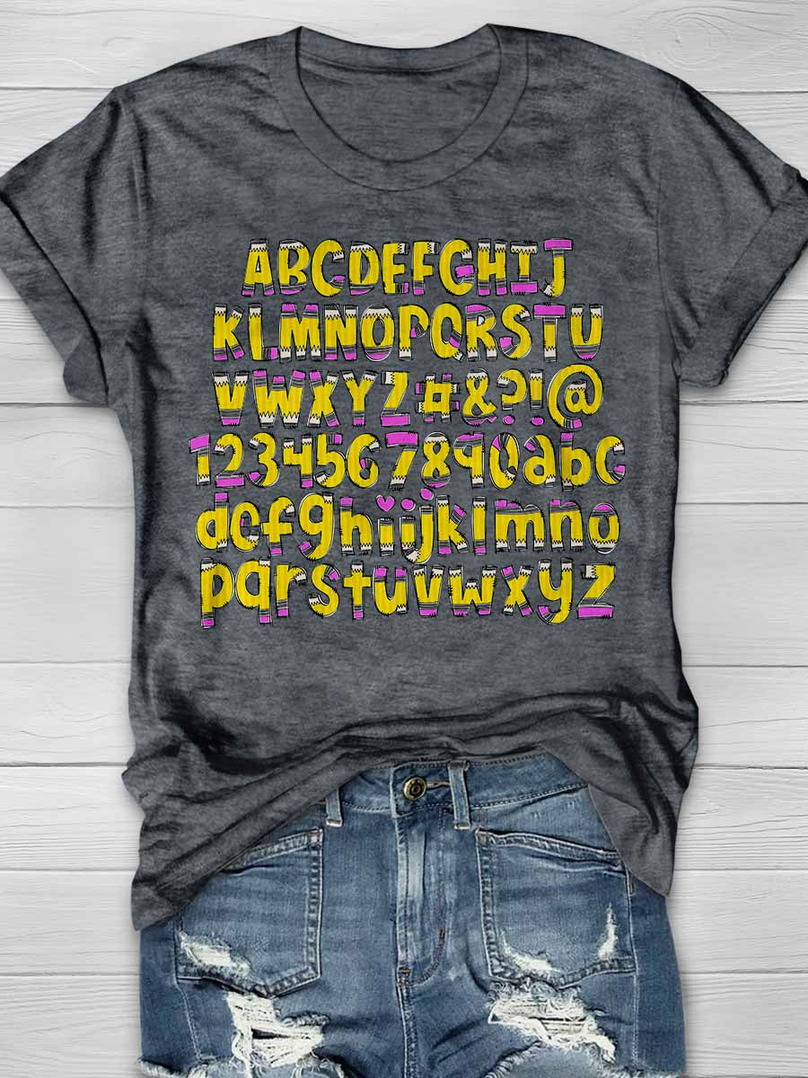 Pencil Letters Numbers Print Graphic T-shirts