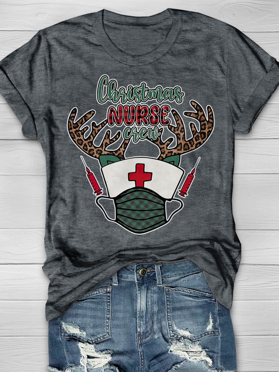 Christmas Nurse Crew Print Short Sleeve T-shirt