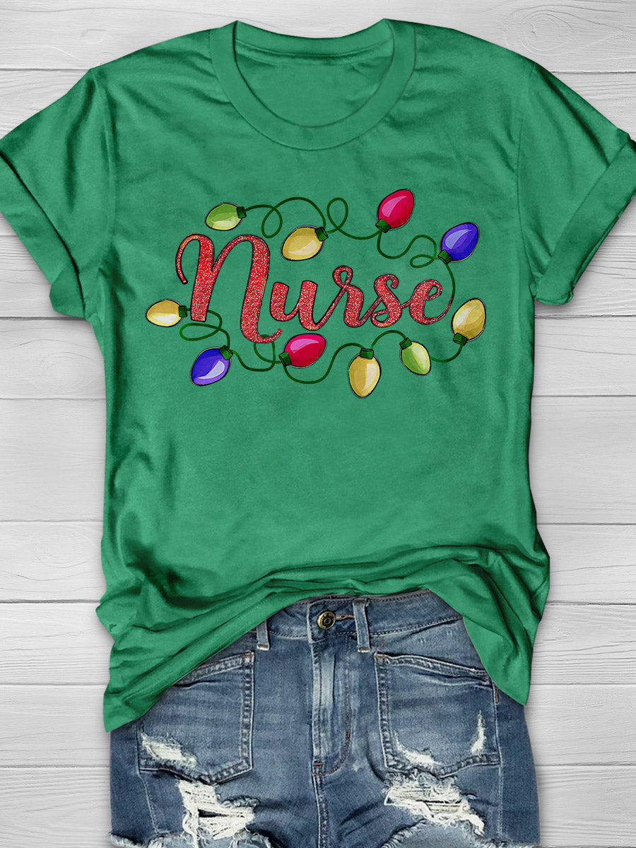 Christmas Nurse Print Short Sleeve T-shirt