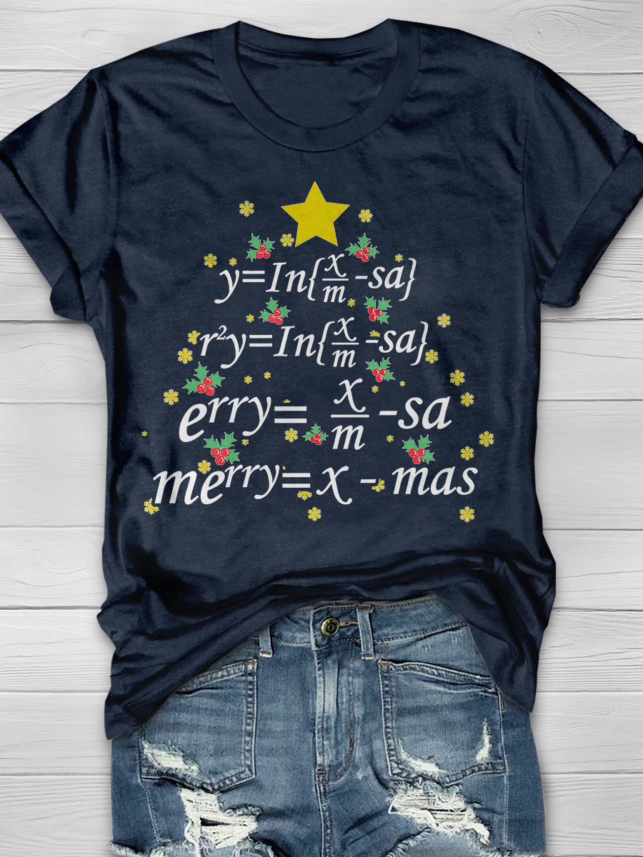 Christmas Math Teacher Tree Print Graphic T-shirts