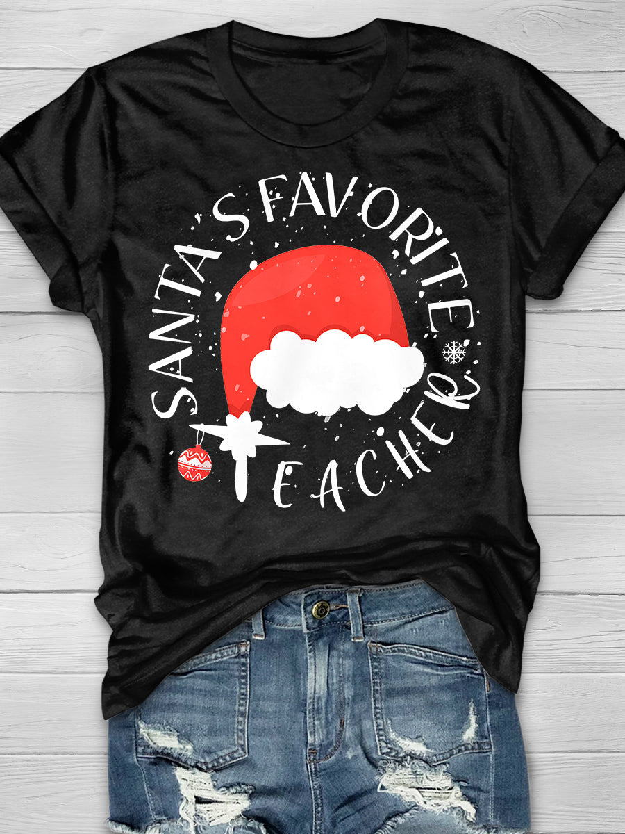 Santa's Favorite Teacher Print Graphic T-shirts