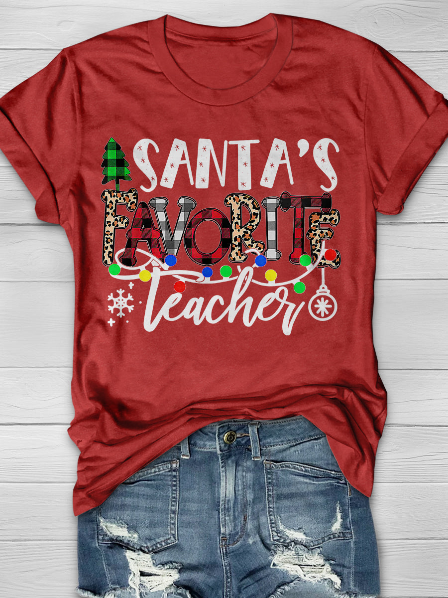 Santa's Favorite Teacher  Print Graphic T-shirts