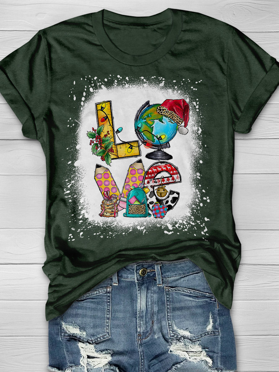 Love Christmas School Print Graphic T-shirts