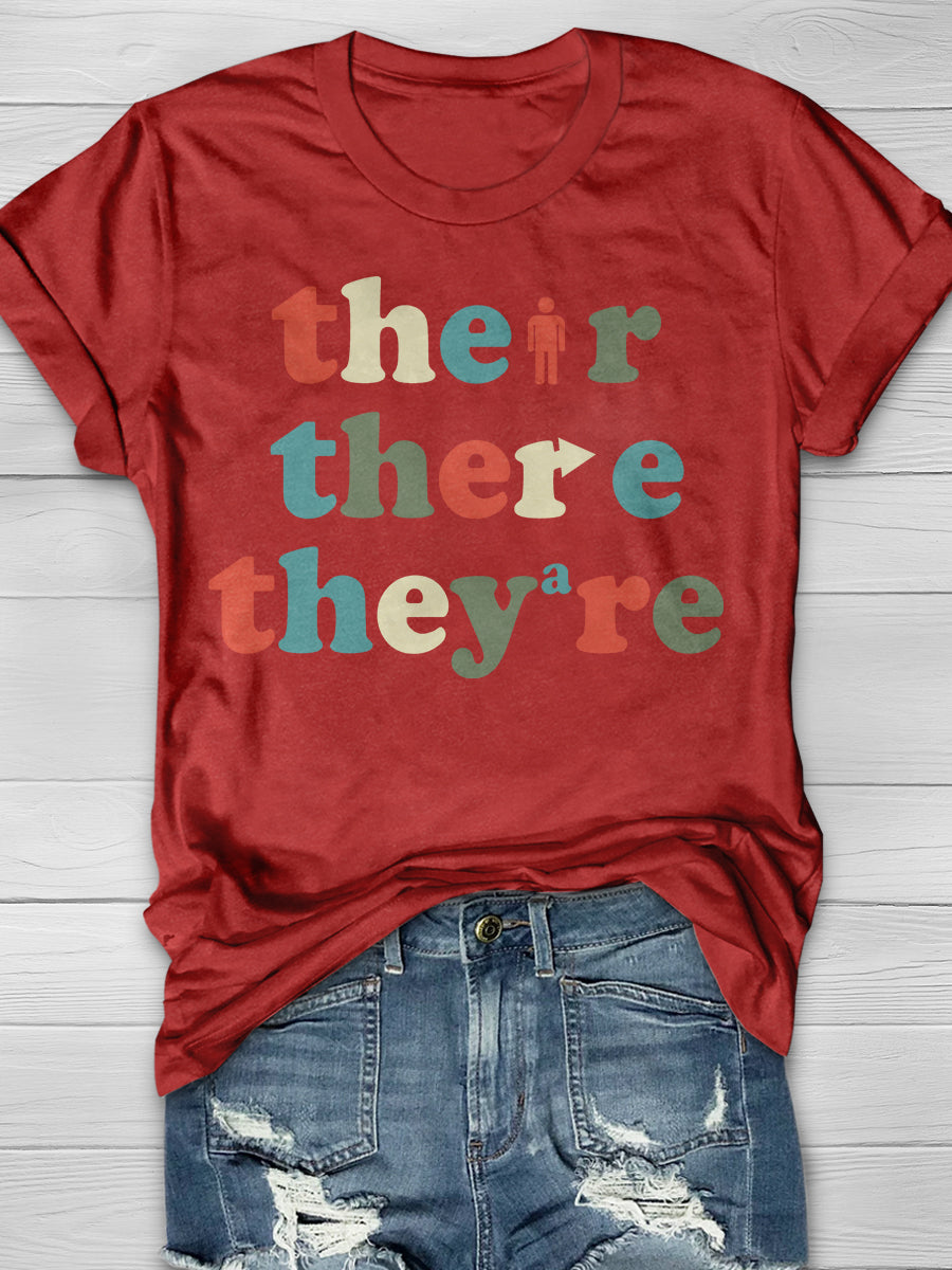 Their There They’re Grammar Print Graphic T-shirts