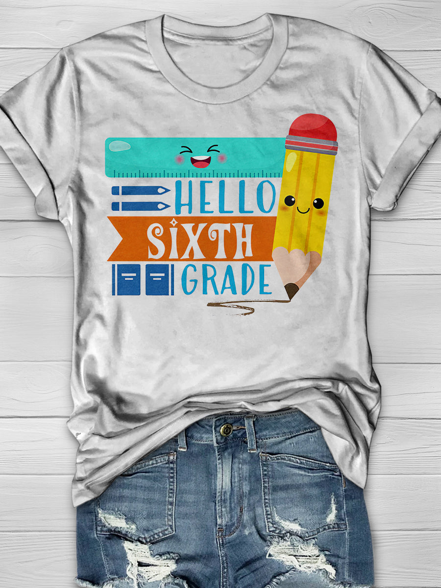 Hello Sixth Grade Print Graphic T-shirts