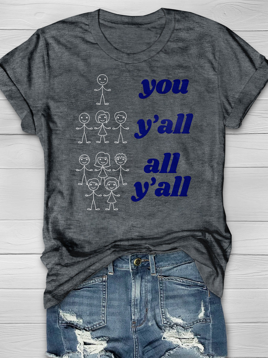 Funny Y'All Grammar Print Graphic T-shirts