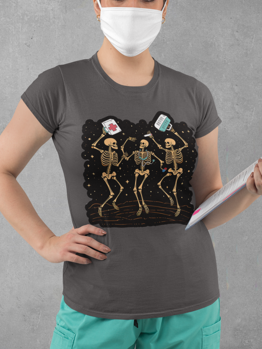 Skeleton Dancing Nurse Graphic T-shirt