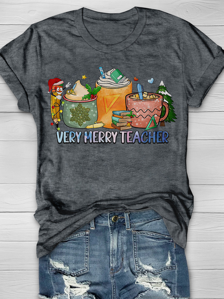Very Merry Teacher Print Graphic T-shirts