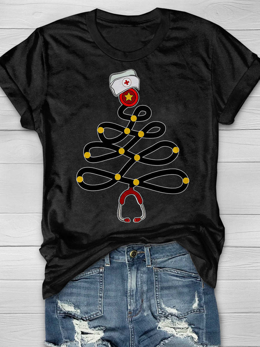 Christmas Nurse Print Short Sleeve T-shirt