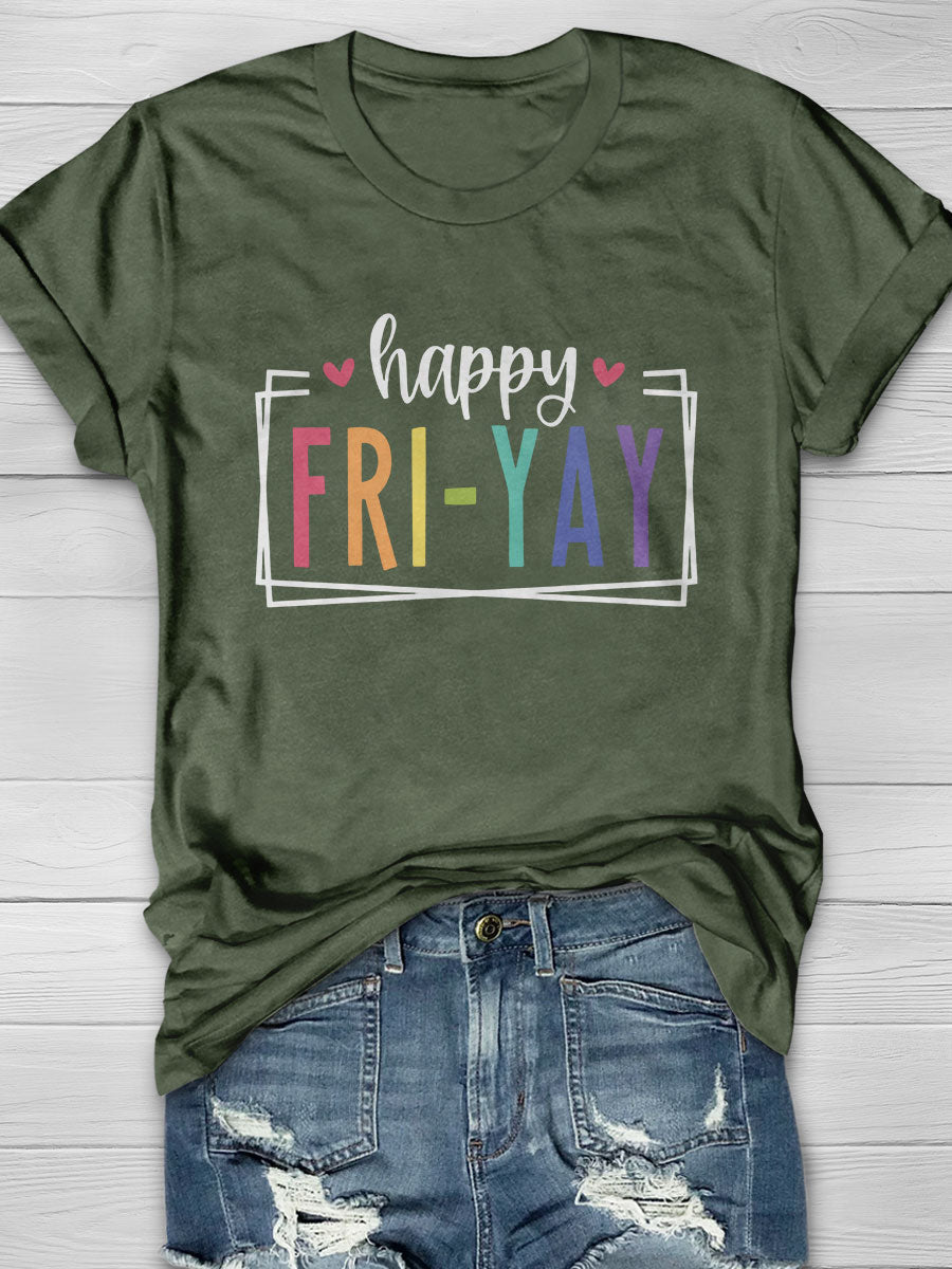 Happy Friyay Print Graphic T-shirts