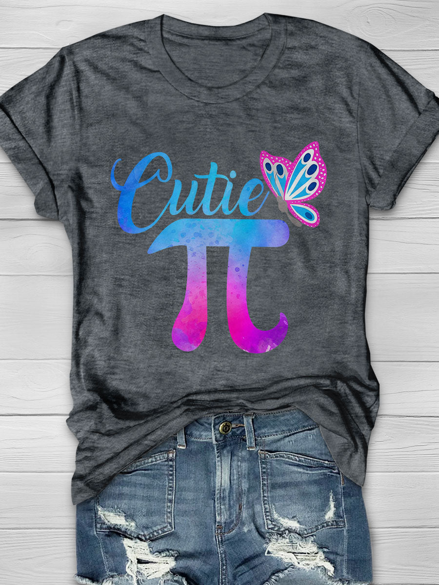Cute Funny Cutie Pi Math Pie Butterfly Math Print Short Sleeve T-shirt
