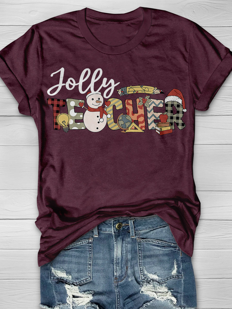 Jolly Teacher Print Graphic T-shirts