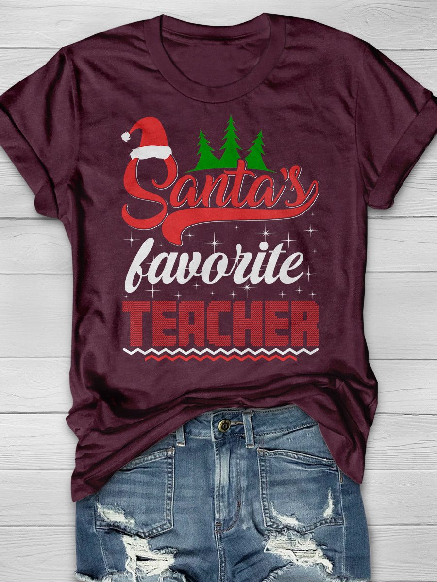 Santa's Favorite Teacher Print Graphic T-shirts