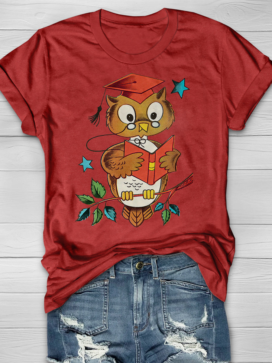 Wise Owl Print Graphic T-shirts