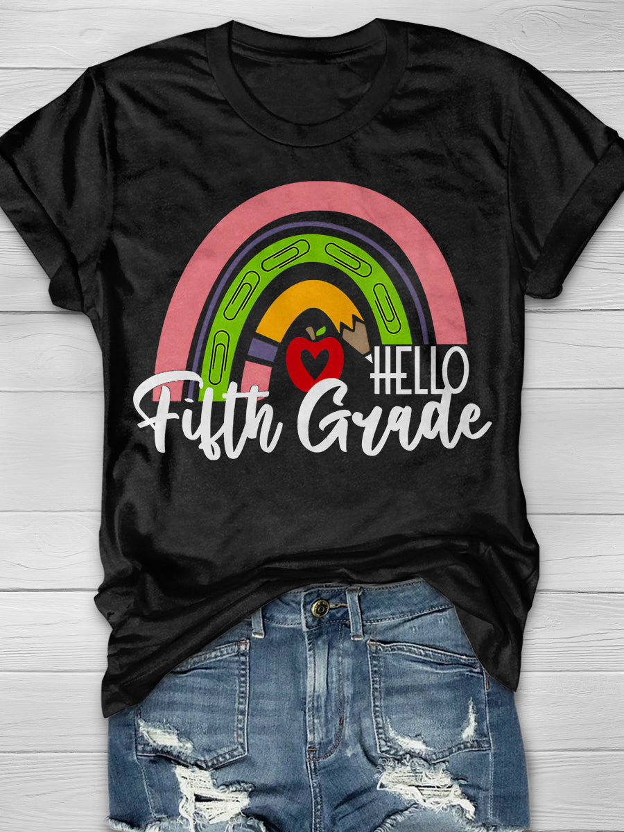 Hello Fifth Grade Print Graphic T-shirts