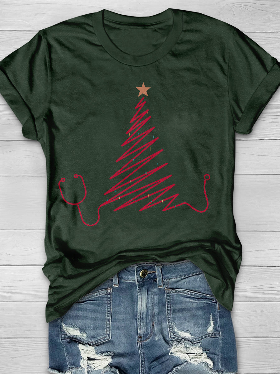 Christmas Nurse Print Short Sleeve T-shirt