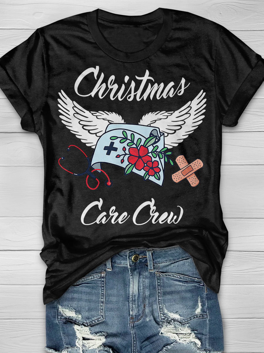 Christmas Angel Care Crew Print Short Sleeve T-shirt