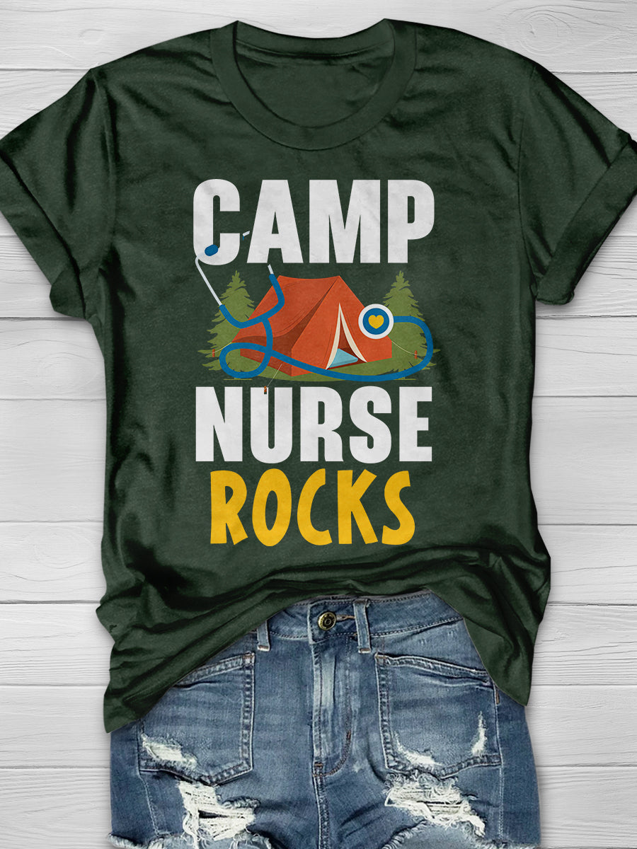 Camp Nurse Rocks Print Short Sleeve T-shirt