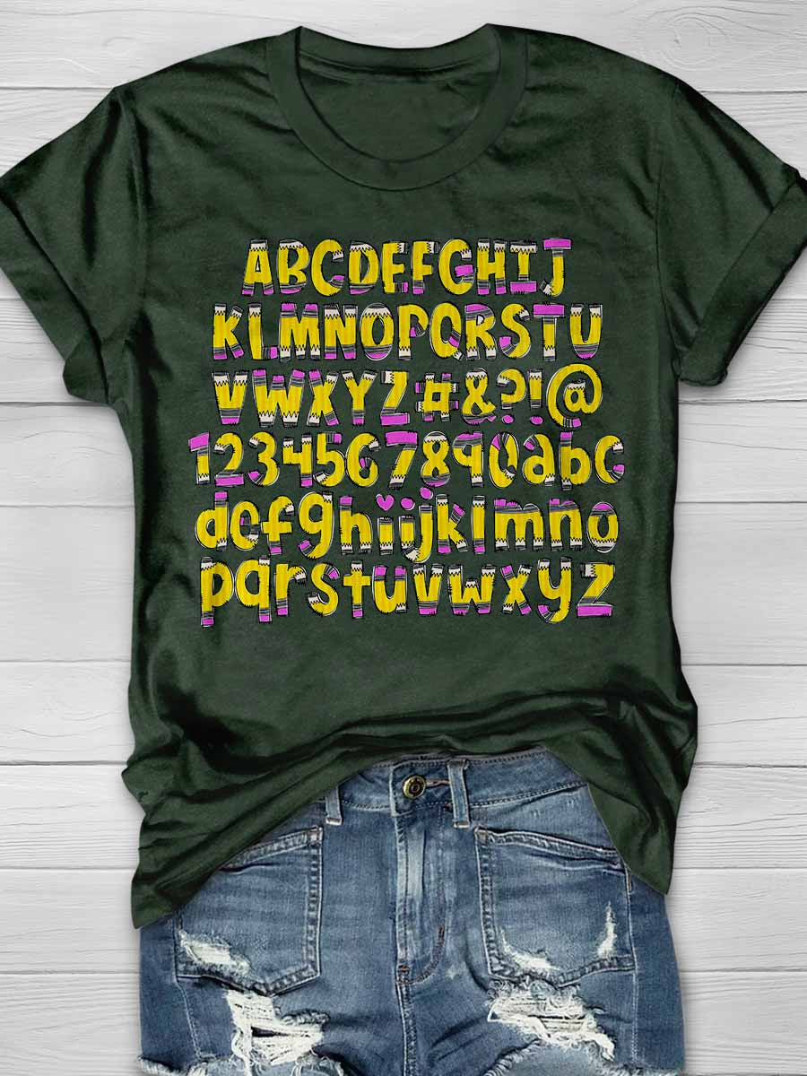 Pencil Letters Numbers Print Graphic T-shirts