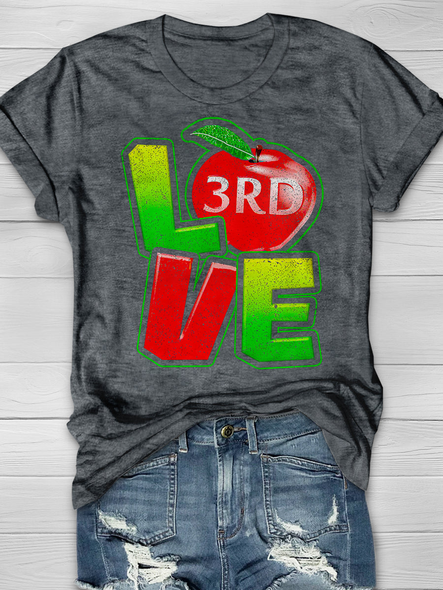 3rd Grade Teacher Love Apple Print Graphic T-shirts