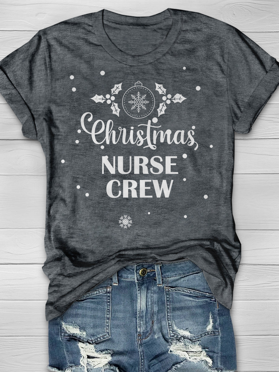 Christmas Nurse Crew Print Short Sleeve T-shirt