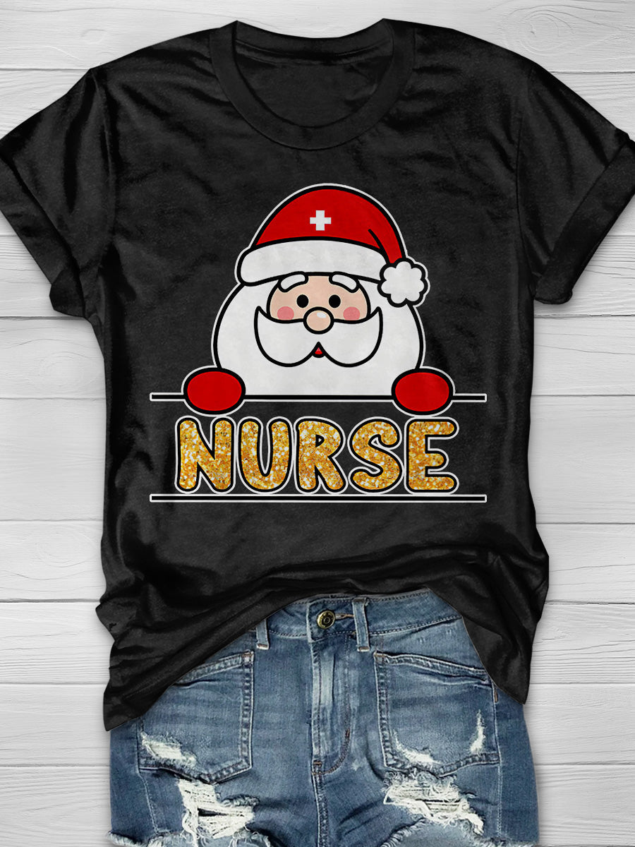 Christmas Nurse Print Short Sleeve T-shirt