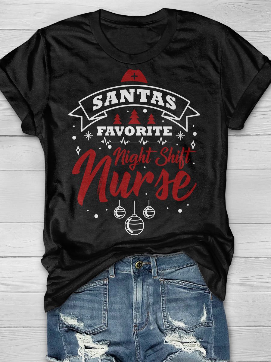 Christmas Night Shift Nurse Print Short Sleeve T-shirt