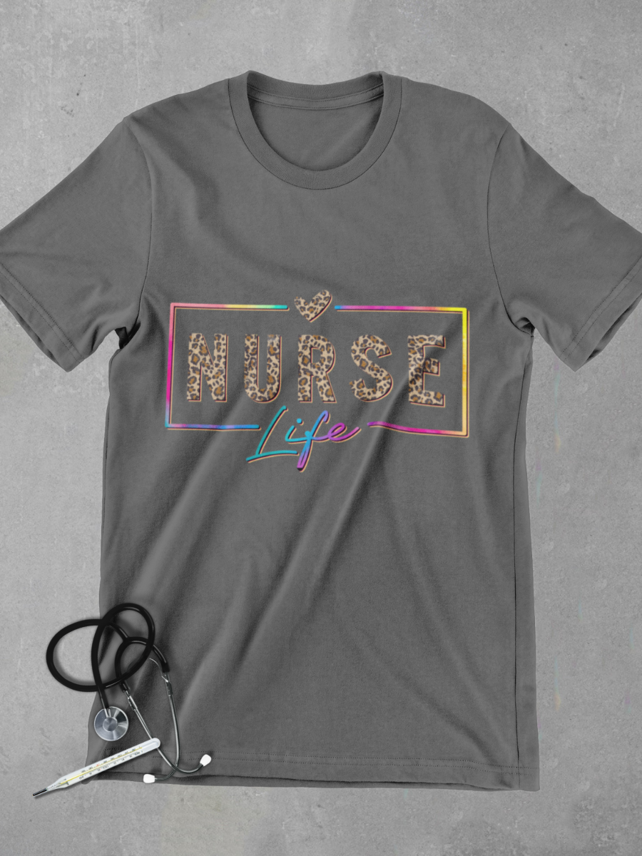 Leopard Pattern Nurse Life Graphic T-shirt