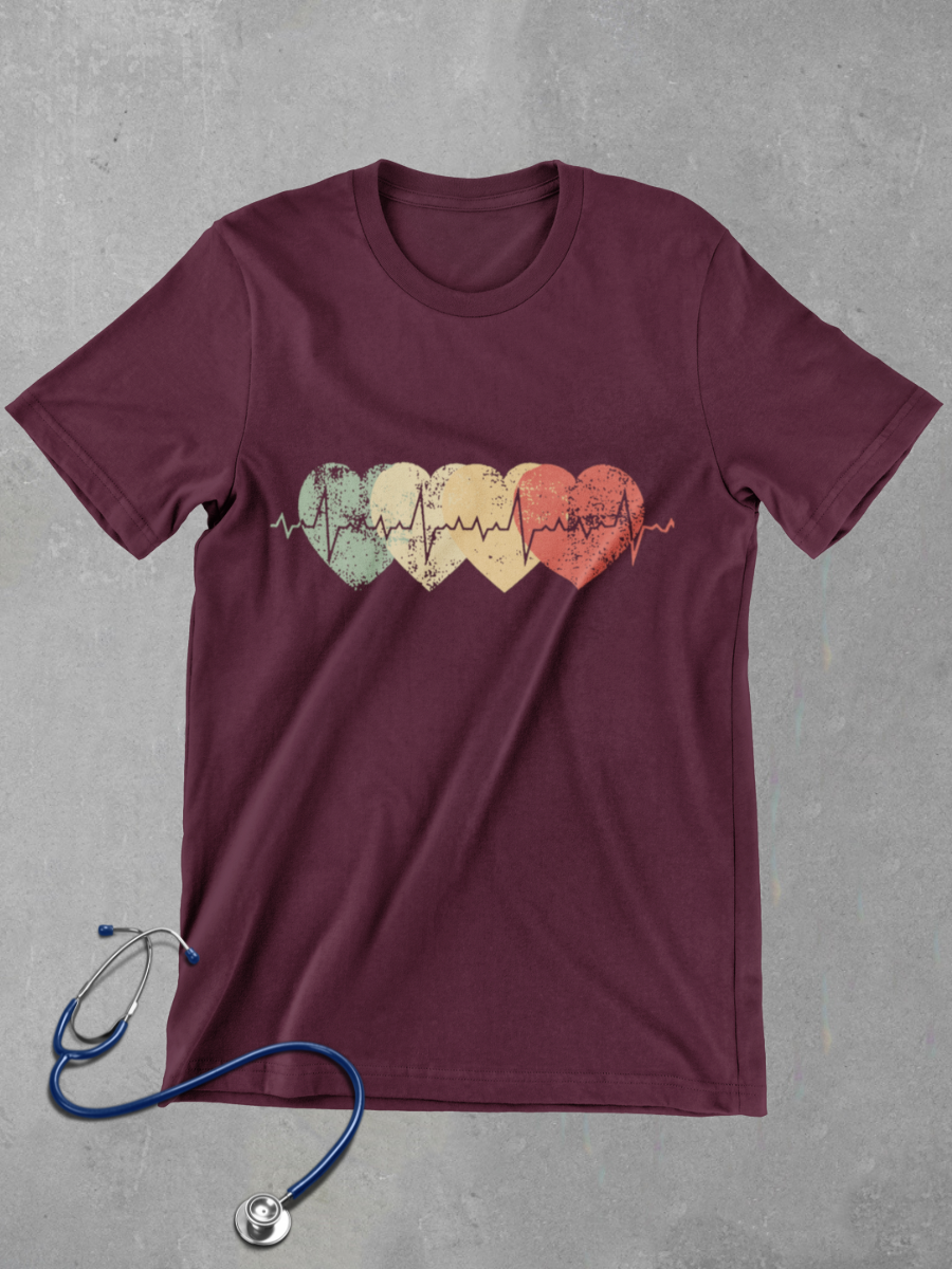 Vintage Heart Beat Nurse Graphic T-shirt