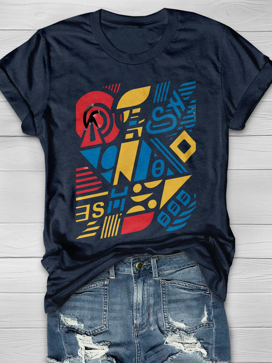 Vibrant Geometric Patterns Print Short Sleeve T-shirt