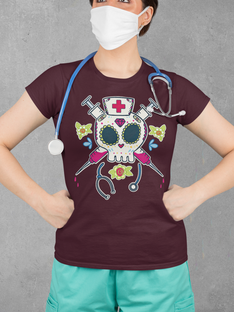Skeleton Pirate Nurse Graphic T-shirt