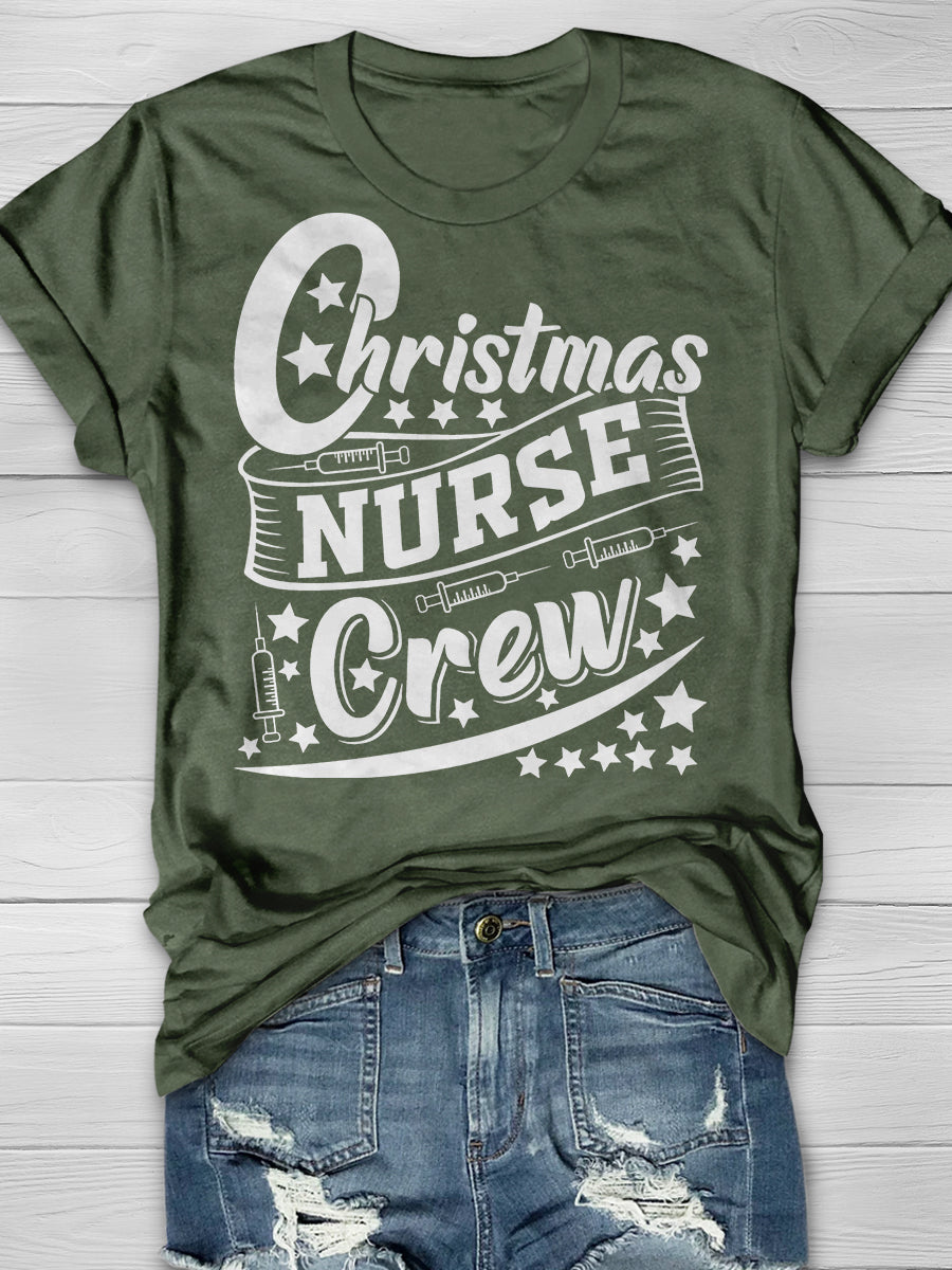 Christmas Nurse Crew Print Short Sleeve T-shirt