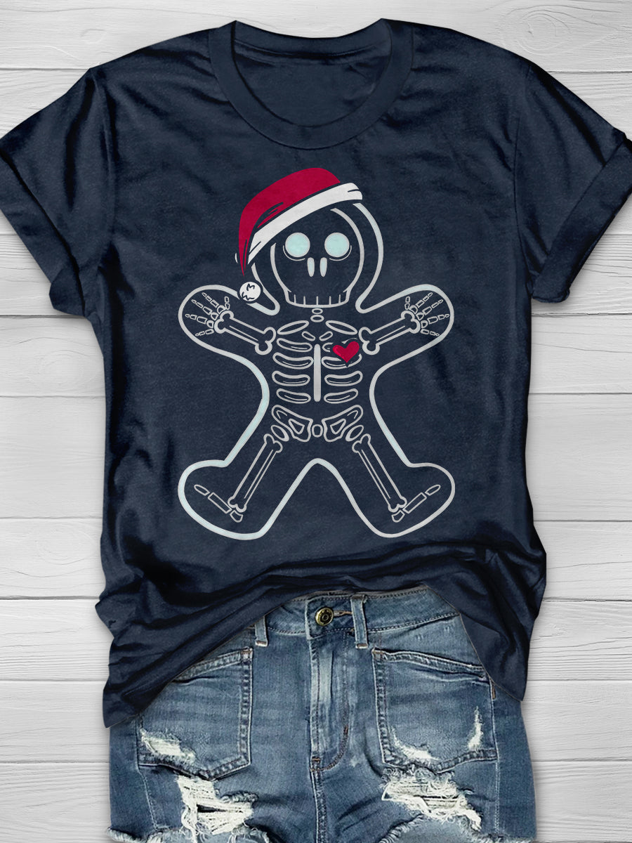 Christmas Gingerbread Skeleton Man Print Short Sleeve T-shirt